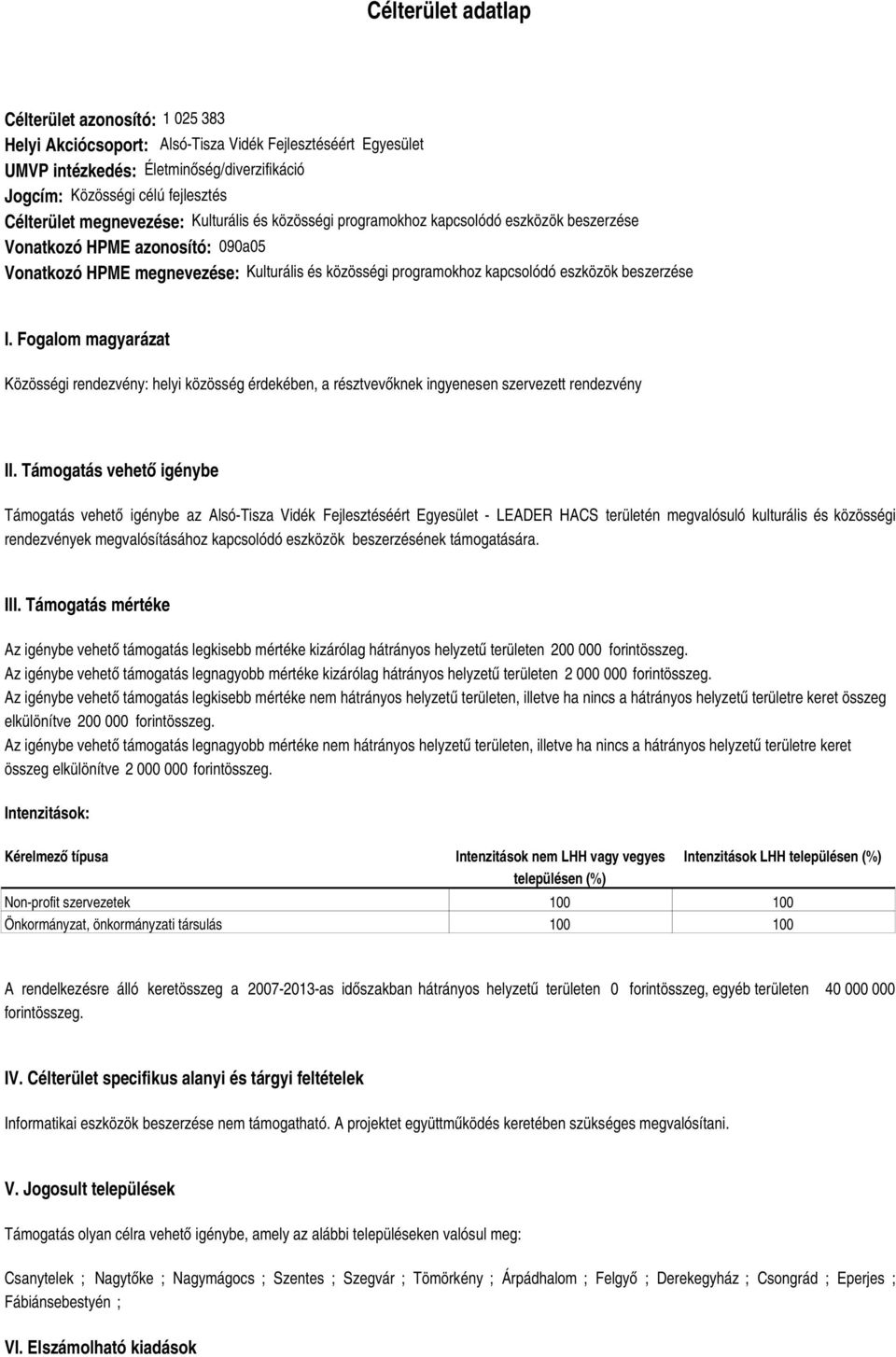 kapcsolódó eszközök beszerzése I. Fogalom magyarázat Közösségi rendezvény: helyi közösség érdekében, a résztvevőknek ingyenesen szervezett rendezvény II.