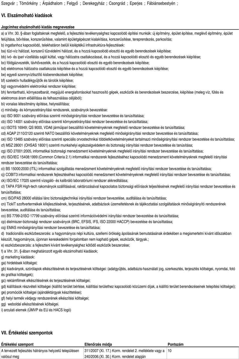 épületgépészet kialakítása, korszerűsítése, tereprendezés, parkosítás; b) ingatlanhoz kapcsolódó, telekhatáron belüli kisléptékű infrastruktúra-fejlesztések: ba) tűzi-víz hálózat, korszerű tűzvédelmi