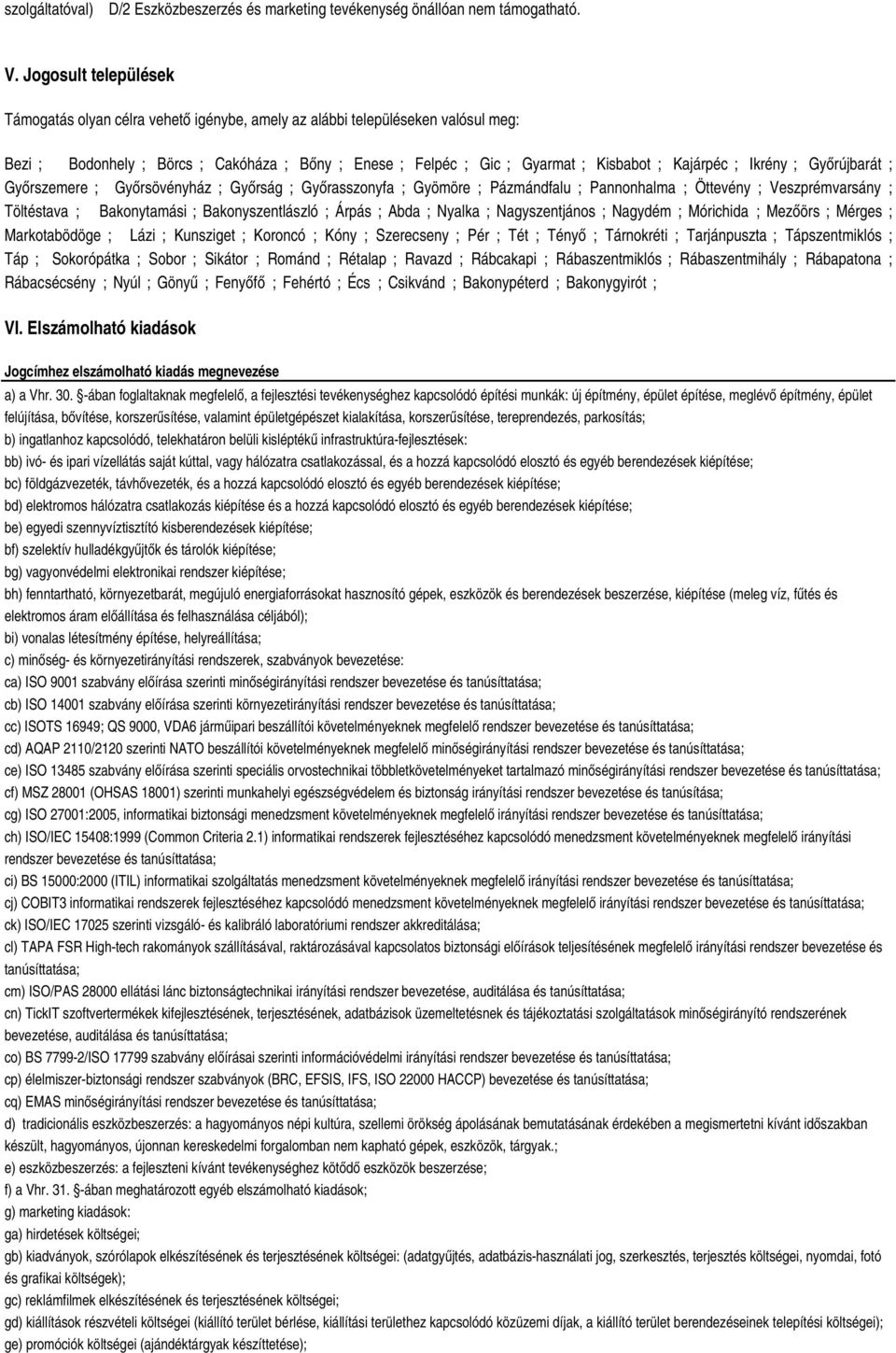 ; Ikrény ; Győrújbarát ; Győrszemere ; Győrsövényház ; Győrság ; Győrasszonyfa ; Gyömöre ; Pázmándfalu ; Pannonhalma ; Öttevény ; Veszprémvarsány ; Töltéstava ; Bakonytamási ; Bakonyszentlászló ;