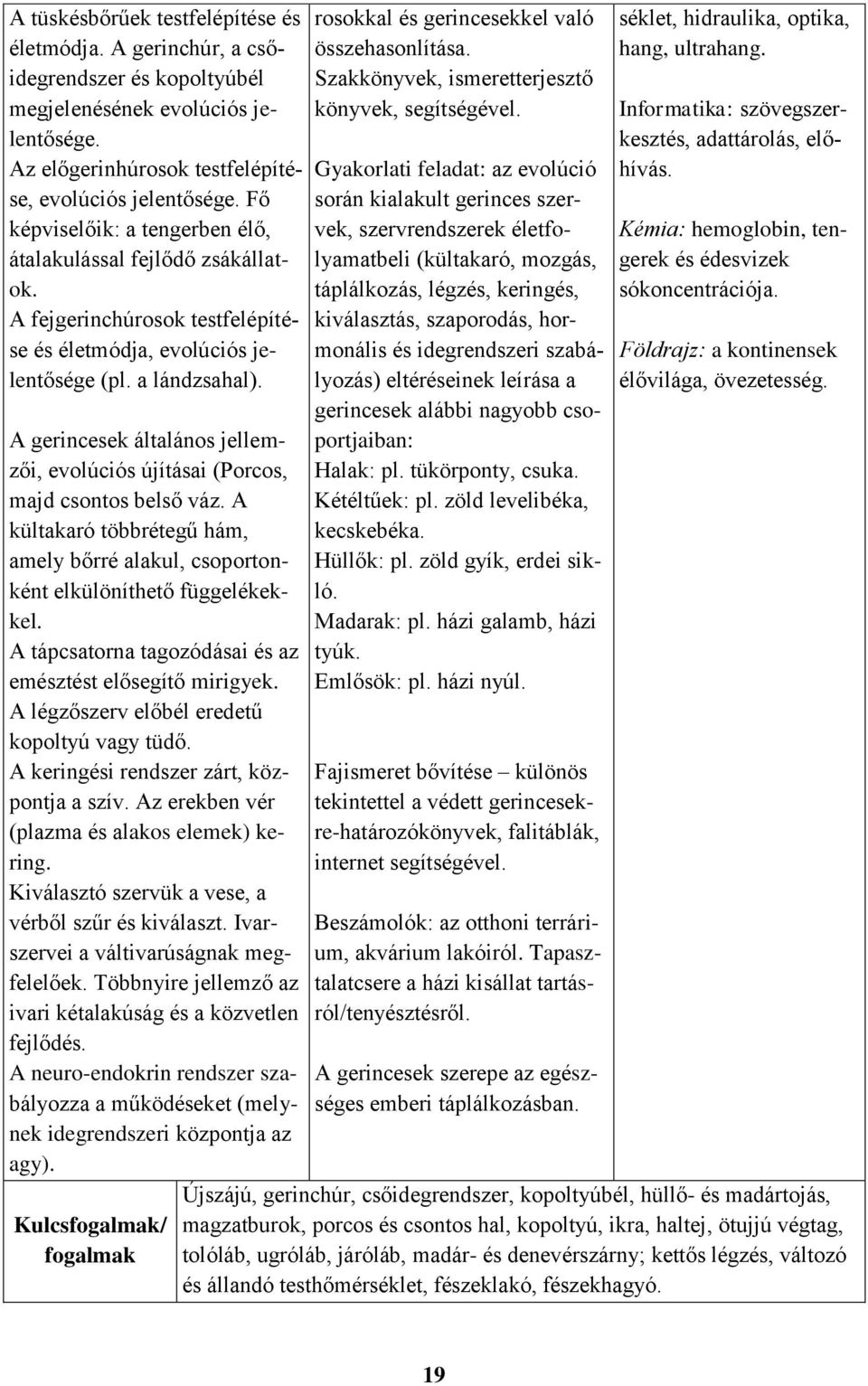 A gerincesek általános jellemzői, evolúciós újításai (Porcos, majd csontos belső váz. A kültakaró többrétegű hám, amely bőrré alakul, csoportonként elkülöníthető függelékekkel.