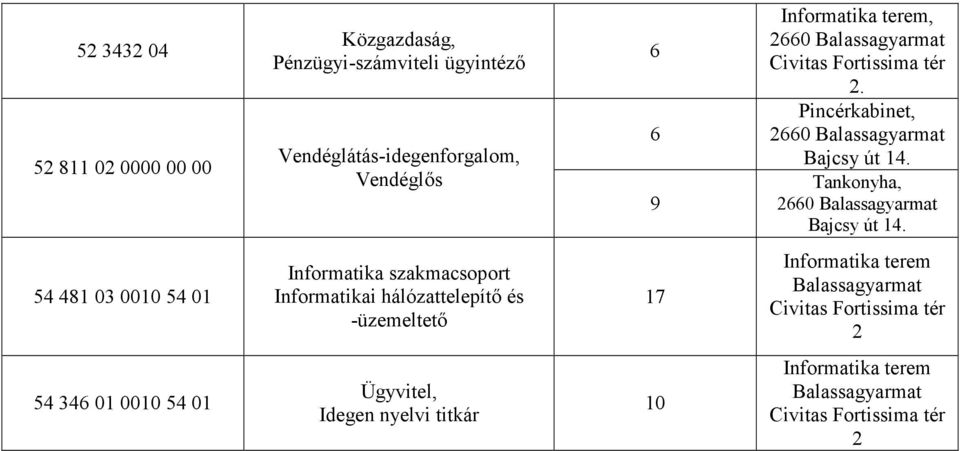 Tankonyha, 54 481 03 0010 54 01 Informatika szakmacsoport Informatikai hálózattelepítı és -üzemeltetı