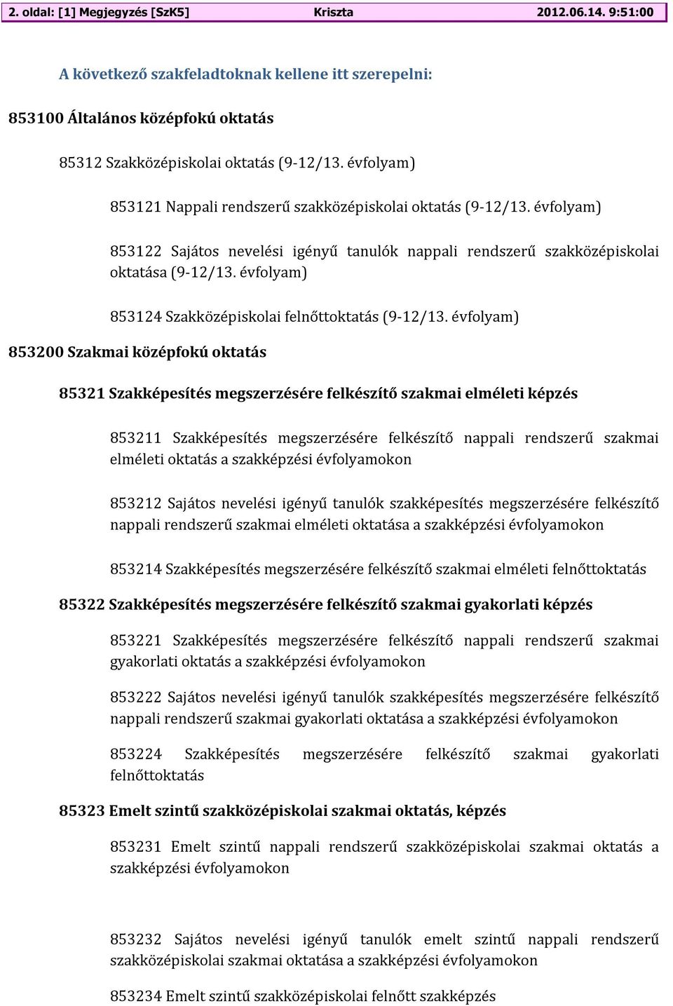 évfolyam) 853124 Szakközépiskolai felnőttoktatás (9-12/13.