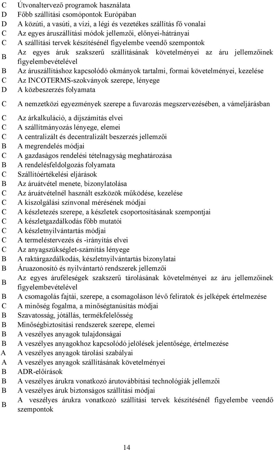 kapcsolódó okmányok tartalmi, formai követelményei, kezelése Az INOTERMS-szokványok szerepe, lényege A közbeszerzés folyamata A nemzetközi egyezmények szerepe a fuvarozás megszervezésében, a