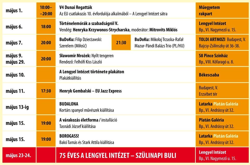 Vendég: Henryka Krzywonos-trycharska, moderátor: Mitrovits Miklós BuDoKu: Filip Dzierżawski: zerelem (Miłość) ławomir Mrożek: Nyílt tengeren Rendező: Felhőfi Kiss ászló A engyel ntézet története