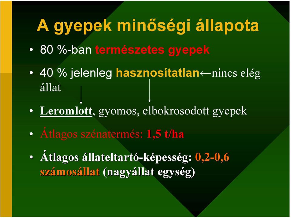 elbokrosodott gyepek Átlagos szénatermés: 1,5 t/ha Átlagos