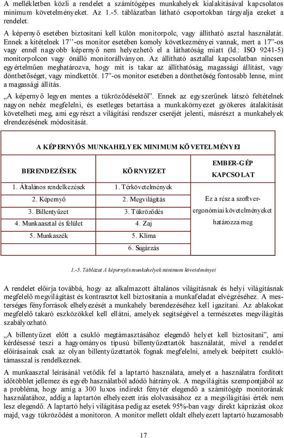 Ennek a kitételnek 17 -os monitor esetében komoly következményei vannak, mert a 17 -os vagy ennél nagyobb képernyő nem helyezhető el a láthatóság miatt (ld.
