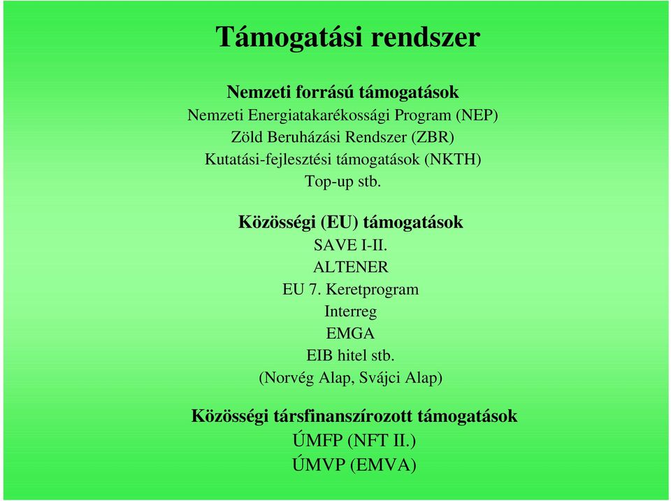 Közösségi (EU) támogatások SAVE I-II. ALTENER EU 7.