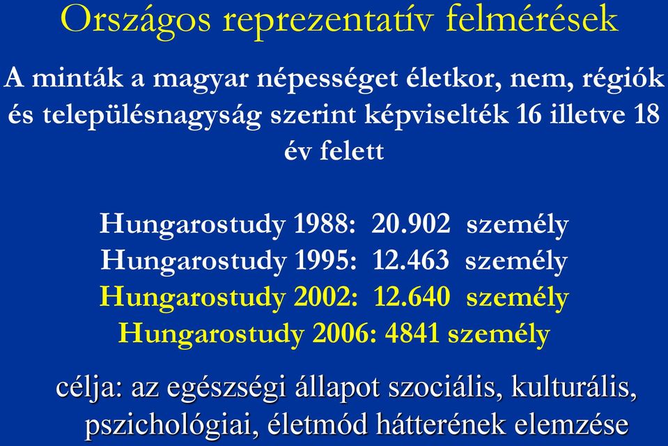 92 személy Hungarostudy 1995: 12.463 személy Hungarostudy 22: 12.