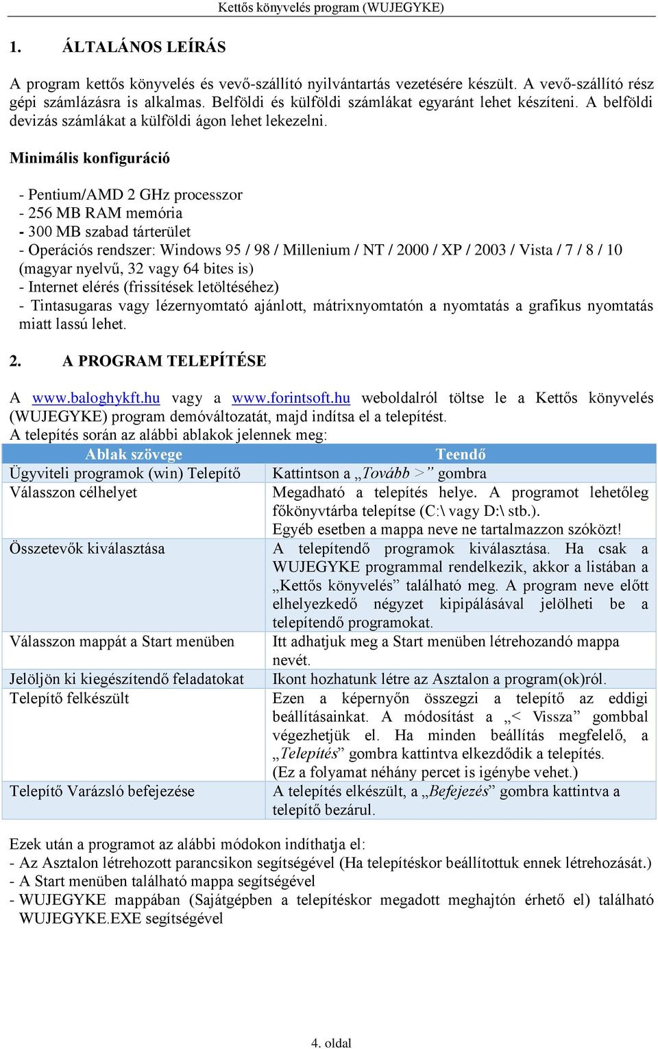 Minimális konfiguráció - Pentium/AMD 2 GHz processzor - 256 MB RAM memória - 300 MB szabad tárterület - Operációs rendszer: Windows 95 / 98 / Millenium / NT / 2000 / XP / 2003 / Vista / 7 / 8 / 10