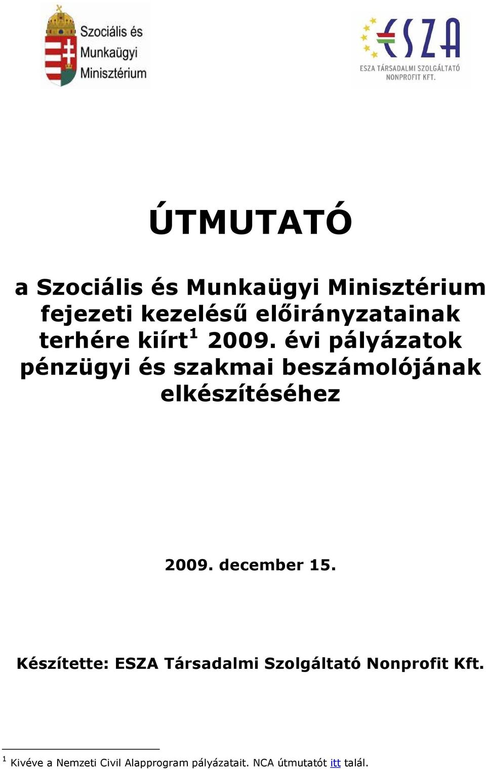 évi pályázatok pénzügyi és szakmai beszámolójának elkészítéséhez 2009.