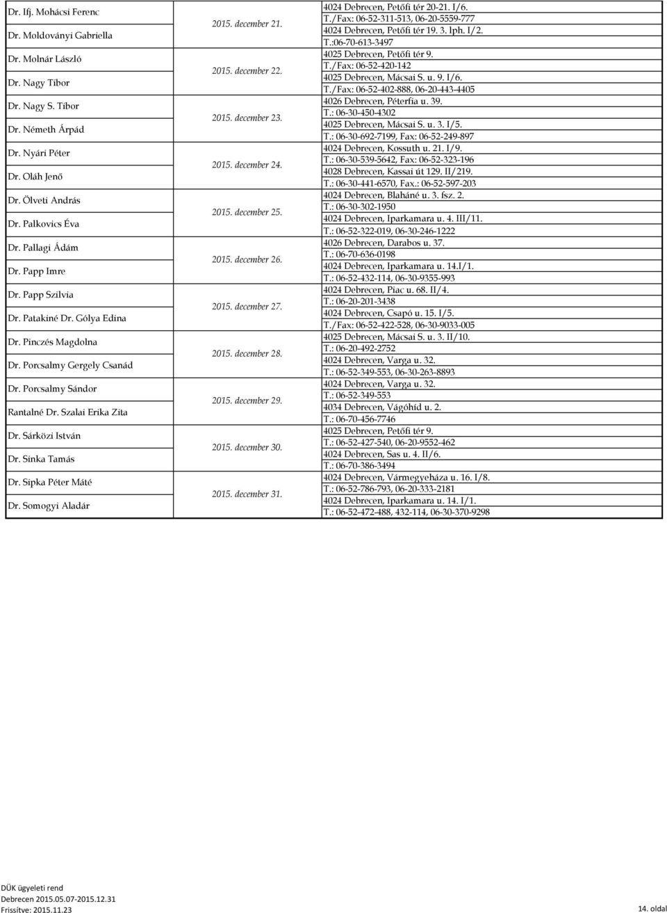 Sinka Tamás Dr. Sipka Péter Máté Dr. Somogyi Aladár 2015. december 21. 2015. december 22. 2015. december 23. 2015. december 24. 2015. december 25. 2015. december 26. 2015. december 27. 2015. december 28.