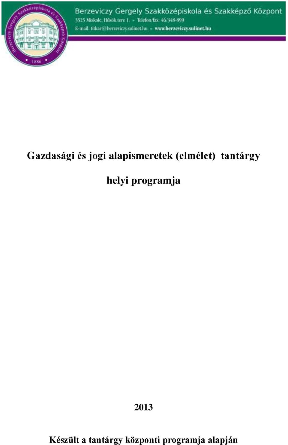 tantárgy helyi programja 2013