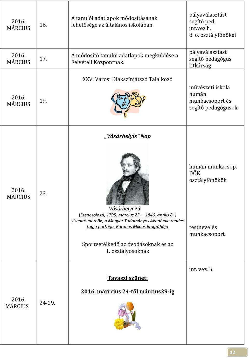 Városi Diákszínjátszó Találkozó művészeti iskola humán munkacsoport és segítő pedagógusok Vásárhelyis Nap humán munkacsop. DÖK 23.