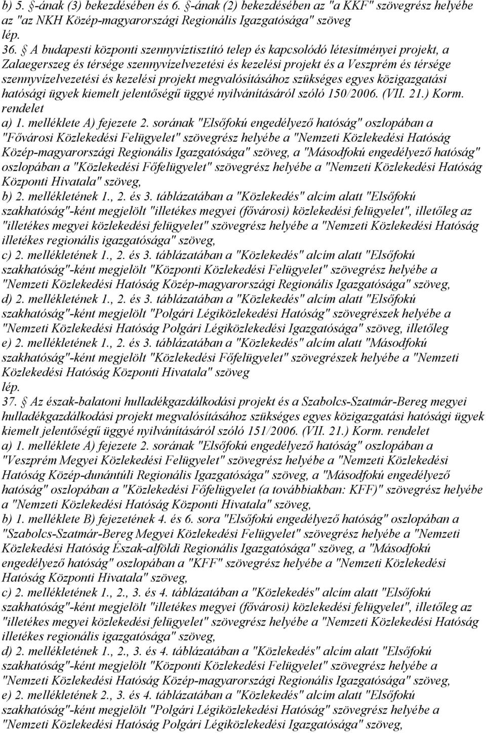 kezelési projekt megvalósításához szükséges egyes közigazgatási hatósági ügyek kiemelt jelentőségű üggyé nyilvánításáról szóló 150/2006. (VII. 21.) Korm. rendelet a) 1. melléklete A) fejezete 2.