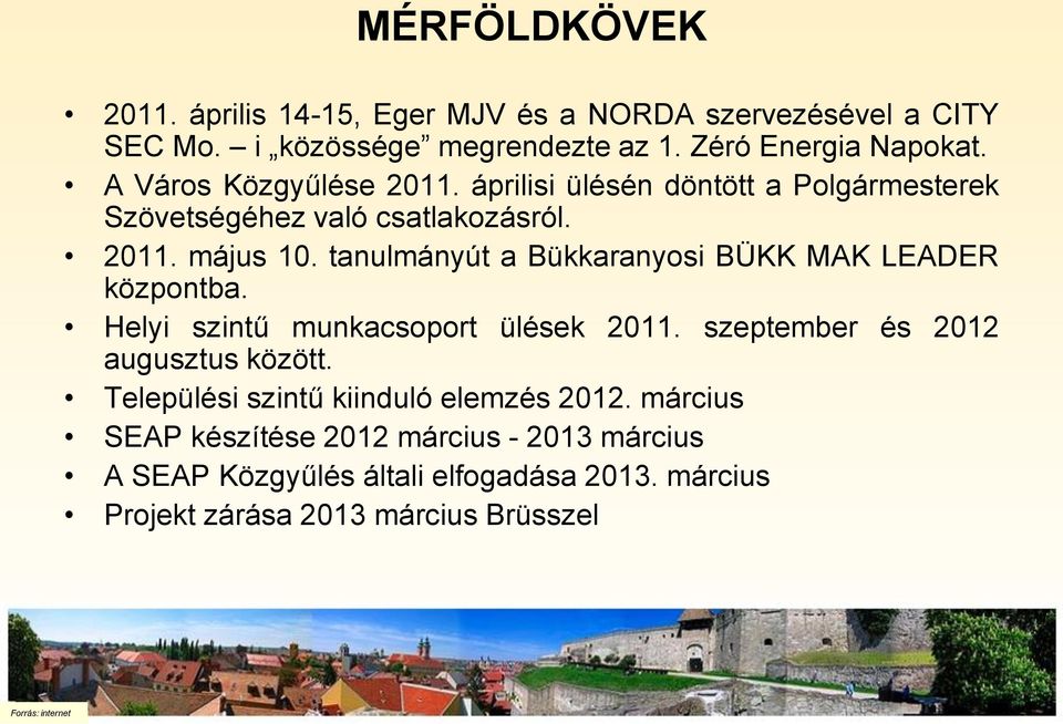 tanulmányút a Bükkaranyosi BÜKK MAK LEADER központba. Helyi szintű munkacsoport ülések 2011. szeptember és 2012 augusztus között.