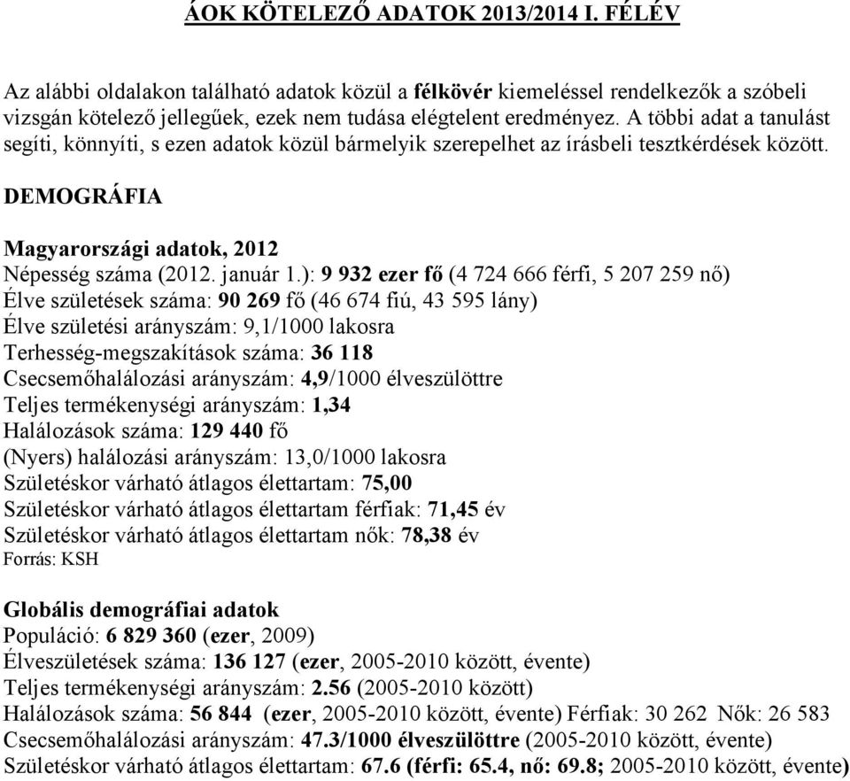 ): 9 932 ezer fő (4 724 666 férfi, 5 207 259 nő) Élve születések száma: 90 269 fő (46 674 fiú, 43 595 lány) Élve születési arányszám: 9,1/1000 lakosra Terhesség-megszakítások száma: 36 118
