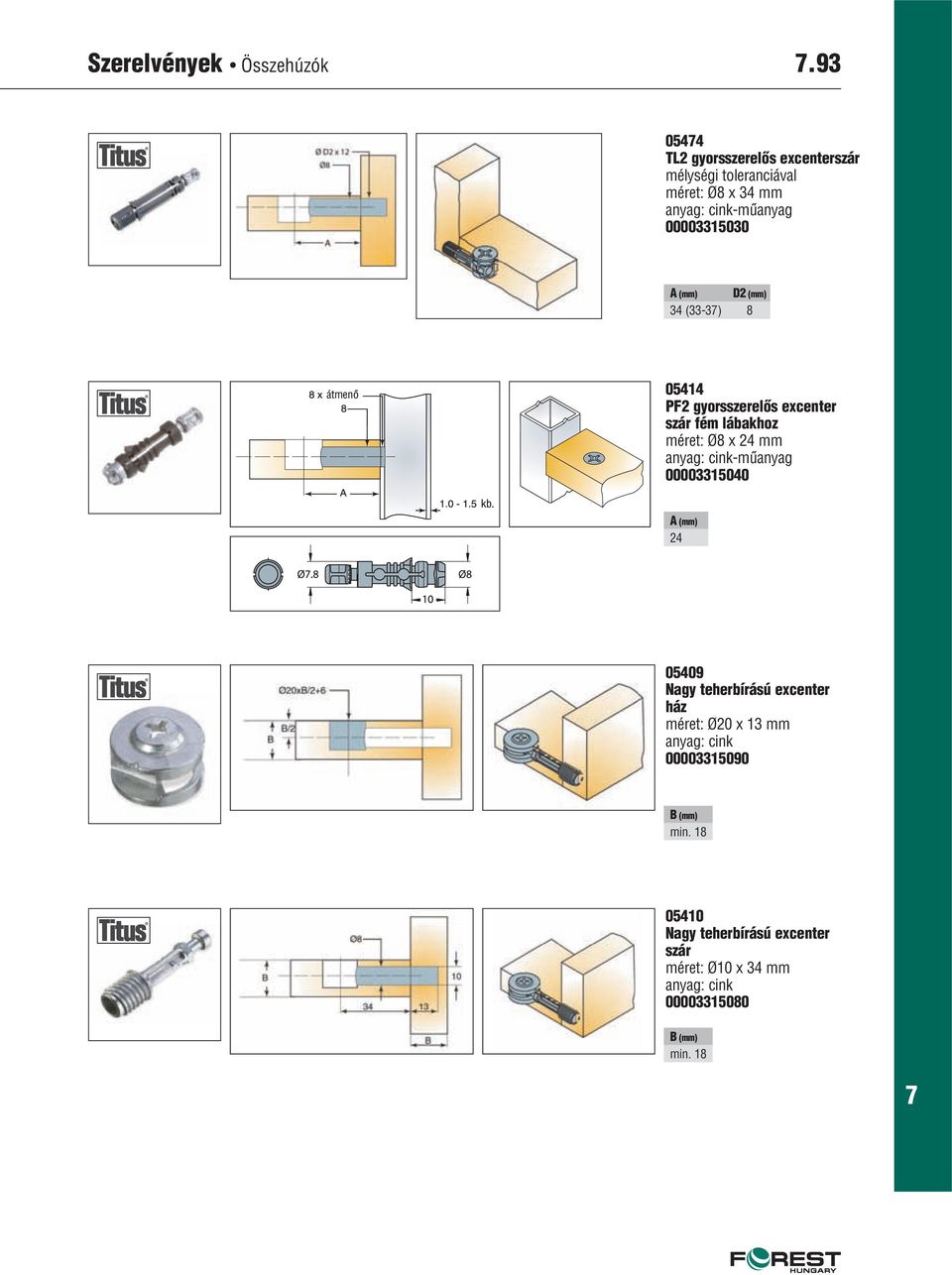 (mm) D2 (mm) 34 (33-3) 8 átmenô 05414 PF2 gyorsszerelôs excenter szár fém lábakhoz méret: Ø8 x 24 mm