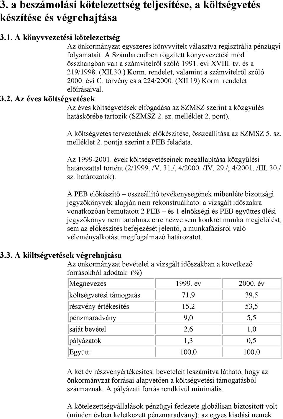évi XVIII. tv. és a 219/1998. (XII.30.) Korm. rendelet, valamint a számvitelről szóló 2000. évi C. törvény és a 224/2000. (XII.19) Korm. rendelet előírásaival. 3.2. Az éves költségvetések Az éves költségvetések elfogadása az SZMSZ szerint a közgyűlés hatáskörébe tartozik (SZMSZ 2.