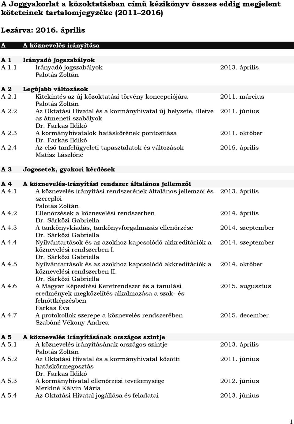 3 A kormányhivatalok hatáskörének pontosítása A 2.4 Az első tanfelügyeleti tapasztalatok és változások Matisz Lászlóné 2013. április 2011. június 2016.