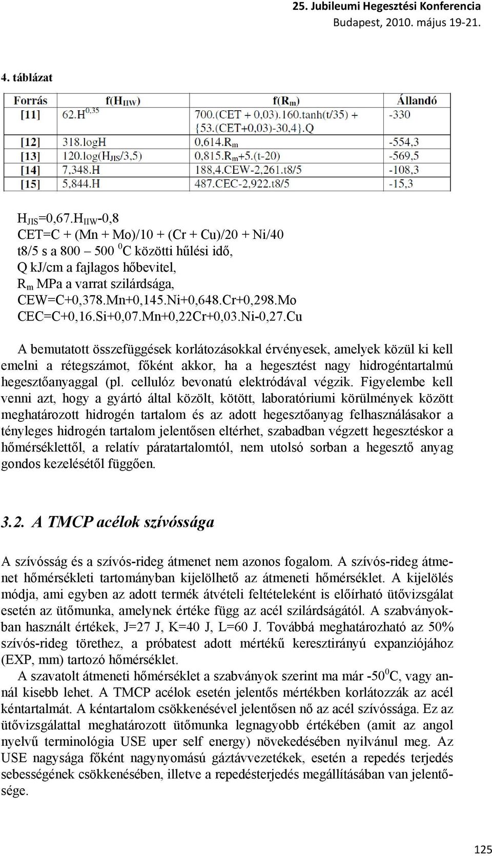 Cu A bemutatott összefüggések korlátozásokkal érvényesek, amelyek közül ki kell emelni a rétegszámot, főként akkor, ha a hegesztést nagy hidrogéntartalmú hegesztőanyaggal (pl.