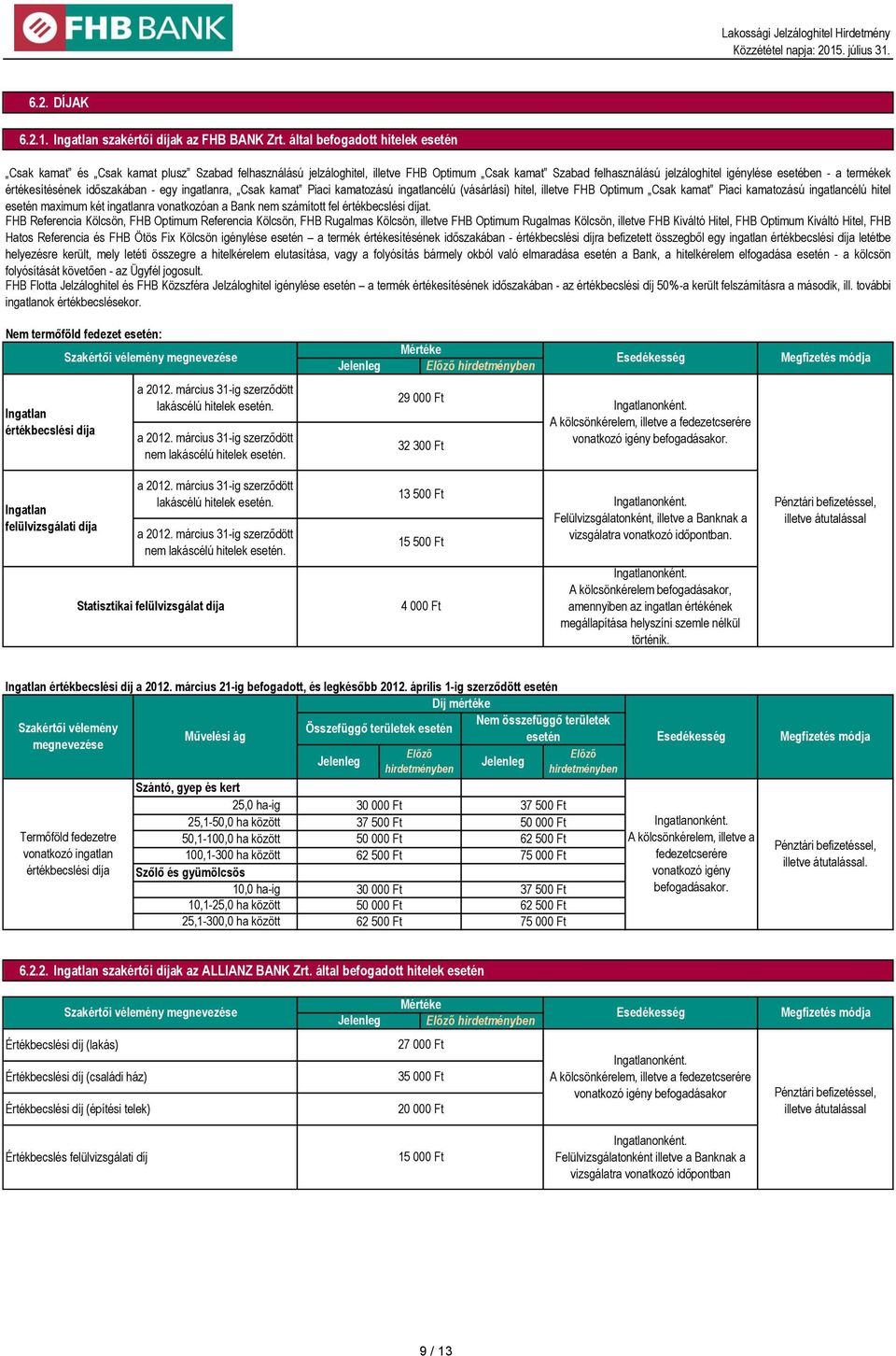 értékesítésének időszakában - egy ingatlanra, Csak kamat Piaci kamatozású ingatlancélú (vásárlási) hitel, illetve FHB Optimum Csak kamat Piaci kamatozású ingatlancélú hitel esetén maximum két