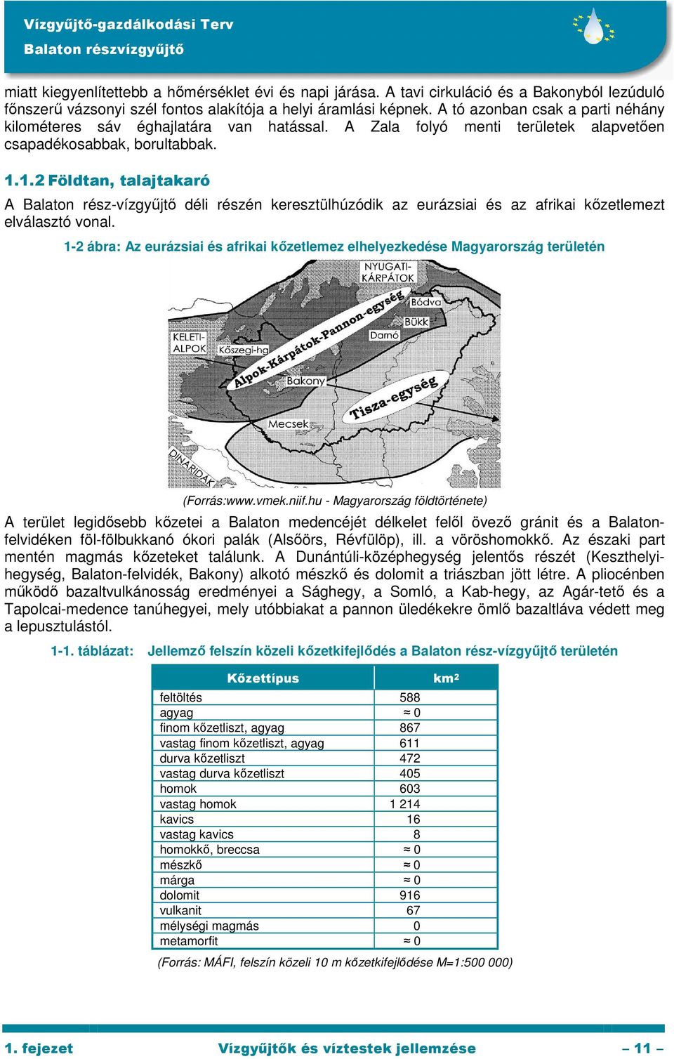 1.2 Földtan, talajtakaró A Balaton rész-vízgyőjtı déli részén keresztülhúzódik az eurázsiai és az afrikai kızetlemezt elválasztó vonal.