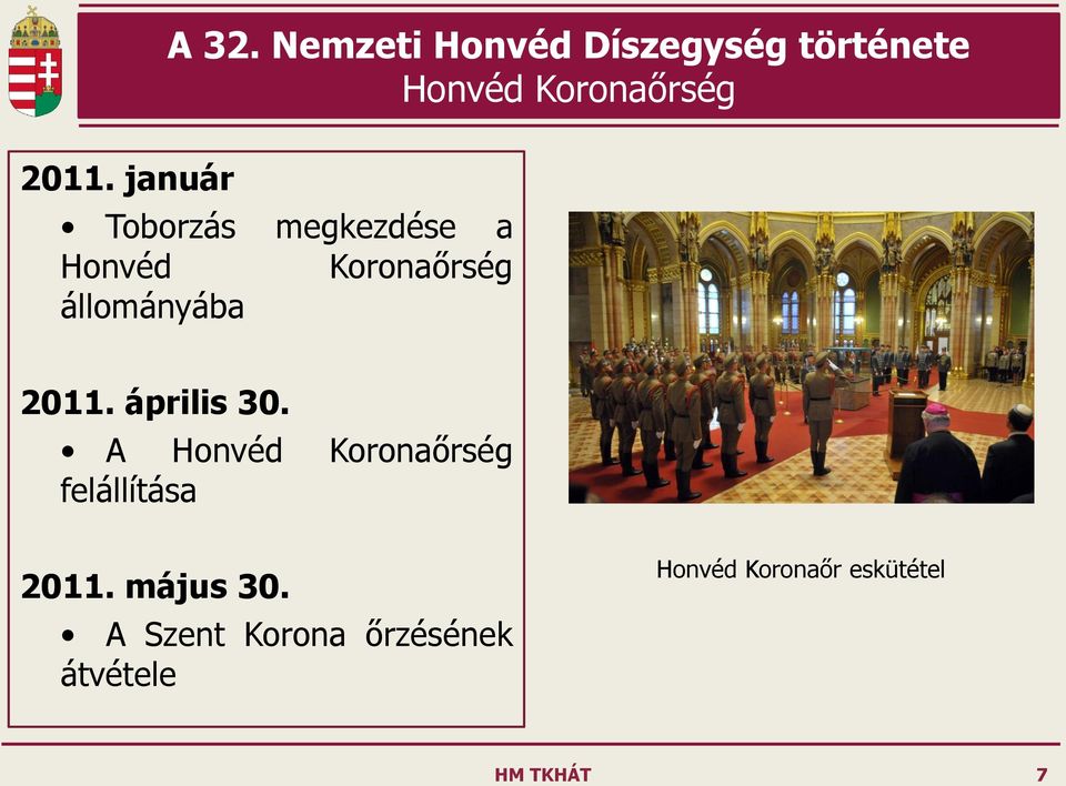 megkezdése a Honvéd Koronaőrség állományába 2011. április 30.