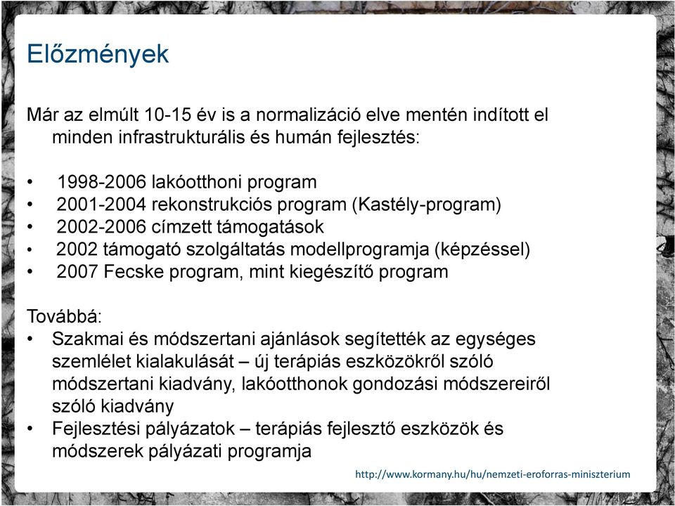 program, mint kiegészítő program Továbbá: Szakmai és módszertani ajánlások segítették az egységes szemlélet kialakulását új terápiás eszközökről szóló