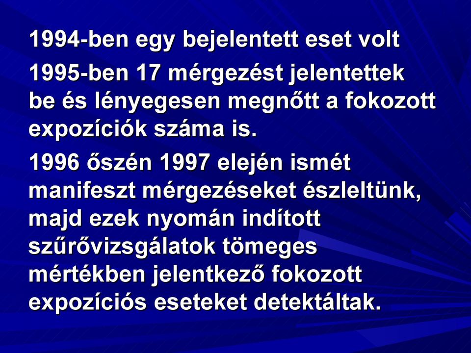 1996 őszén 1997 elején ismét manifeszt mérgezéseket észleltünk, majd ezek