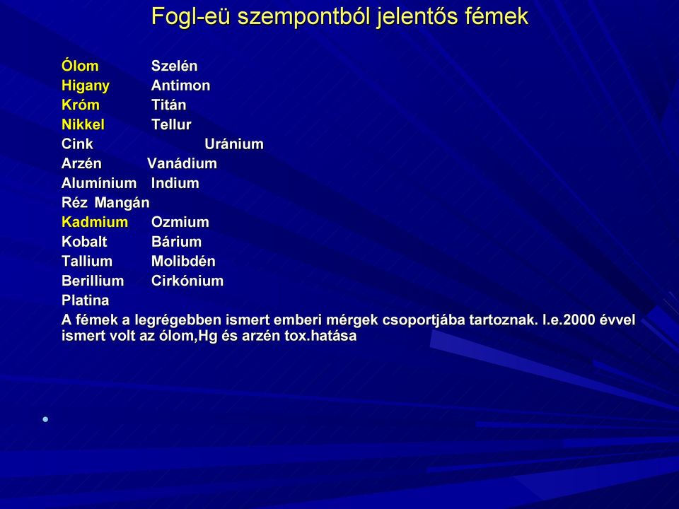 Bárium Tallium Molibdén Berillium Cirkónium Platina A fémek a legrégebben ismert