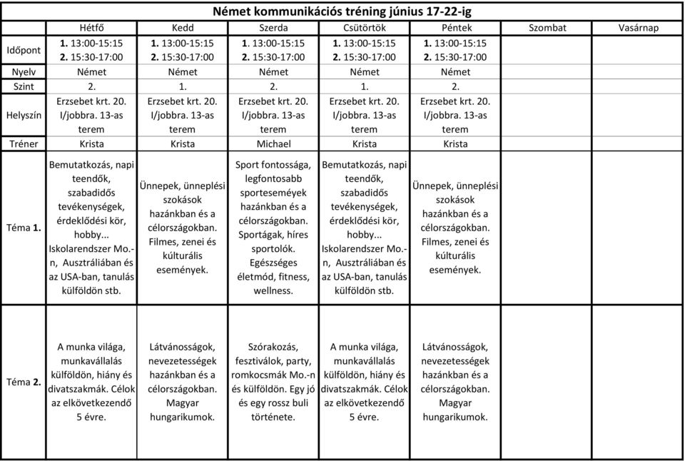 15:30-17:00 2. 15:30-17:00 2. 15:30-17:00 2. 15:30-17:00 Nyelv Német Német Német Német Német Szint 2.