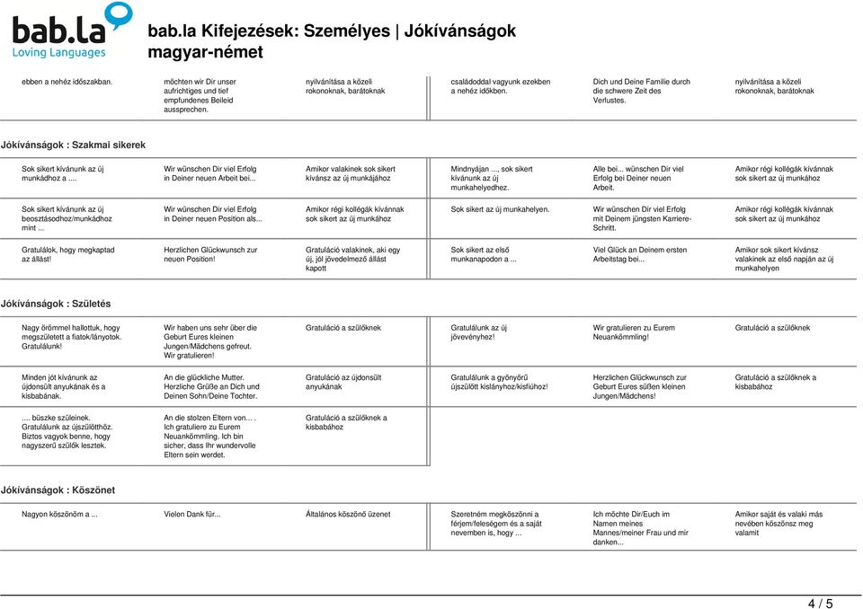 .. wünschen Dir viel Erfolg bei Deiner neuen Arbeit. Sok sikert kívánunk az új beosztásodhoz/munkádhoz mint... in Deiner neuen Position als... Sok sikert az új munkahelyen.