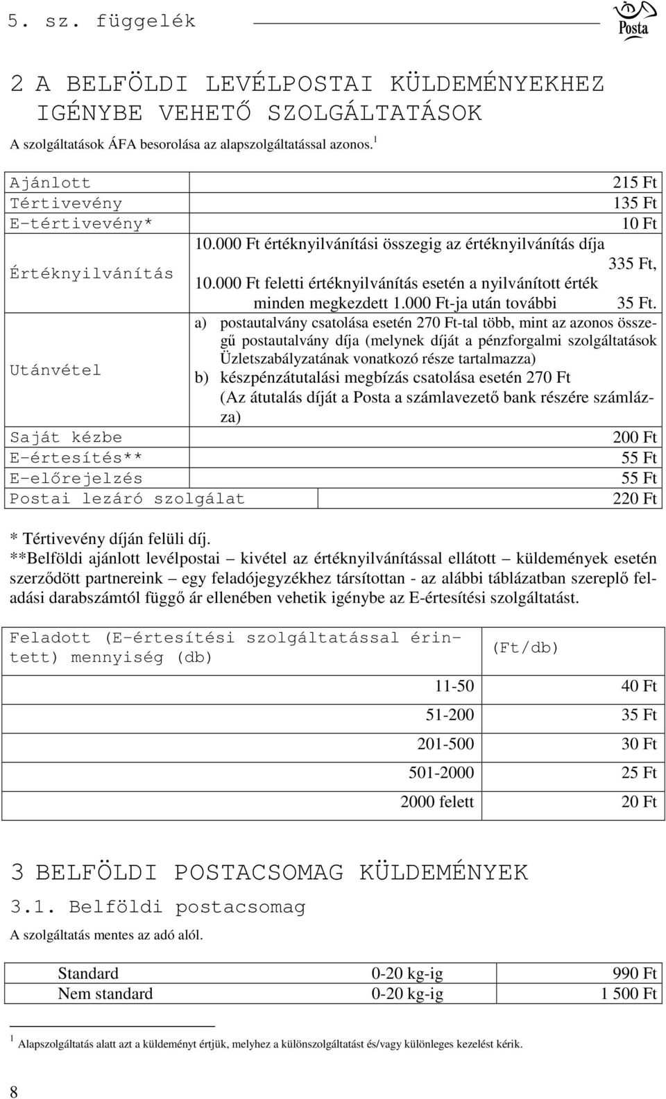 a) postautalvány csatolása esetén 270 Ft-tal több, mint az azonos összeg postautalvány díja (melynek díját a pénzforgalmi szolgáltatások Utánvétel Üzletszabályzatának vonatkozó része tartalmazza) b)