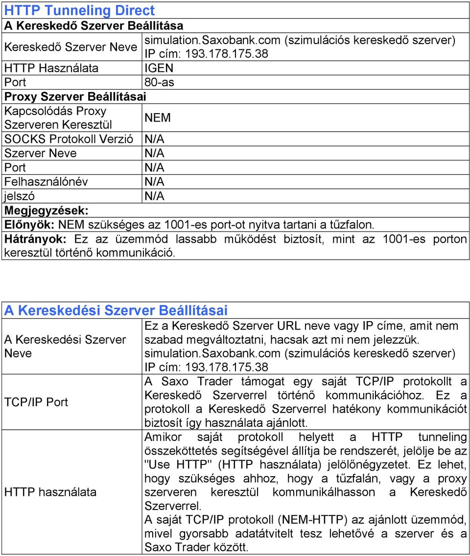 A Kereskedési Szerver Beállításai A Kereskedési Szerver Neve TCP/IP HTTP használata Ez a Kereskedő Szerver URL neve vagy IP címe, amit nem szabad megváltoztatni, hacsak azt mi nem jelezzük.