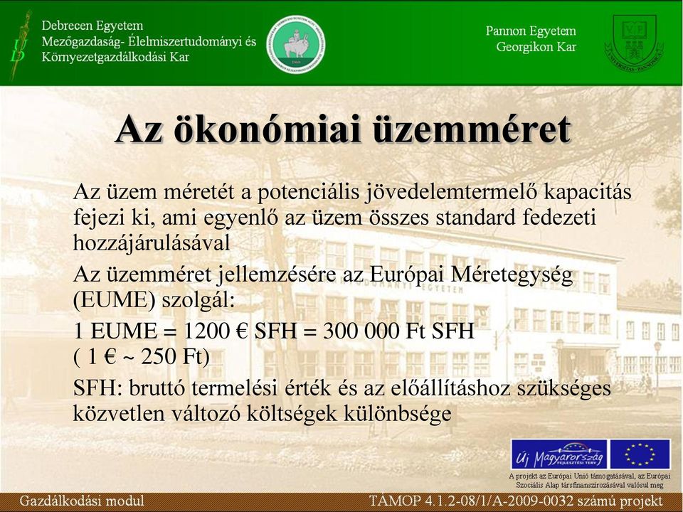 Európai Méretegység (EUME) szolgál: 1 EUME = 1200 SFH = 300 000 Ft SFH ( 1 ~ 250 Ft) SFH: