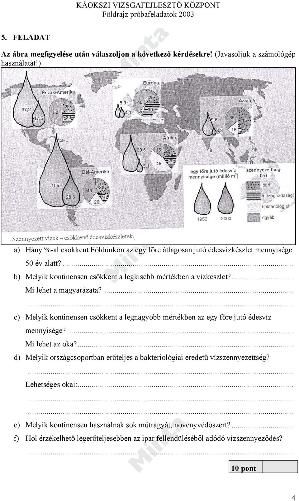 ... Mi lehet a magyarázata?... c) Melyik kontinensen csökkent a legnagyobb mértékben az egy főre jutó édesvíz mennyisége?... Mi lehet az oka?