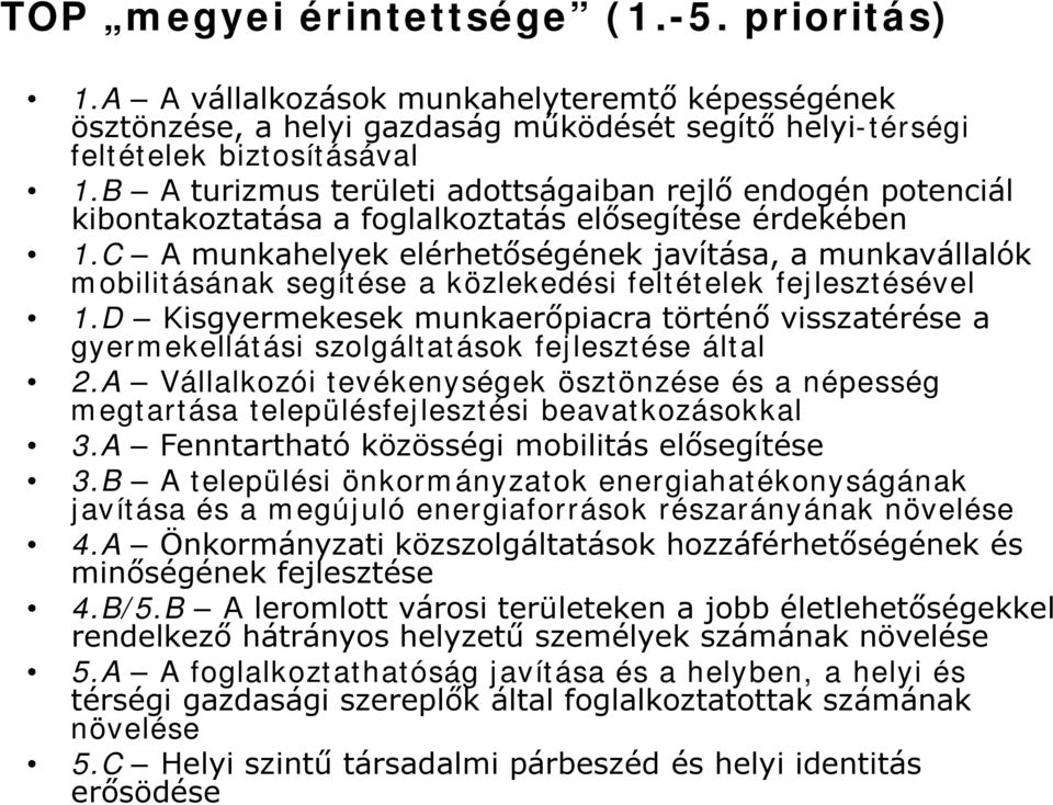 C A munkahelyek elérhetőségének javítása, a munkavállalók mobilitásának segítése a közlekedési feltételek fejlesztésével 1.