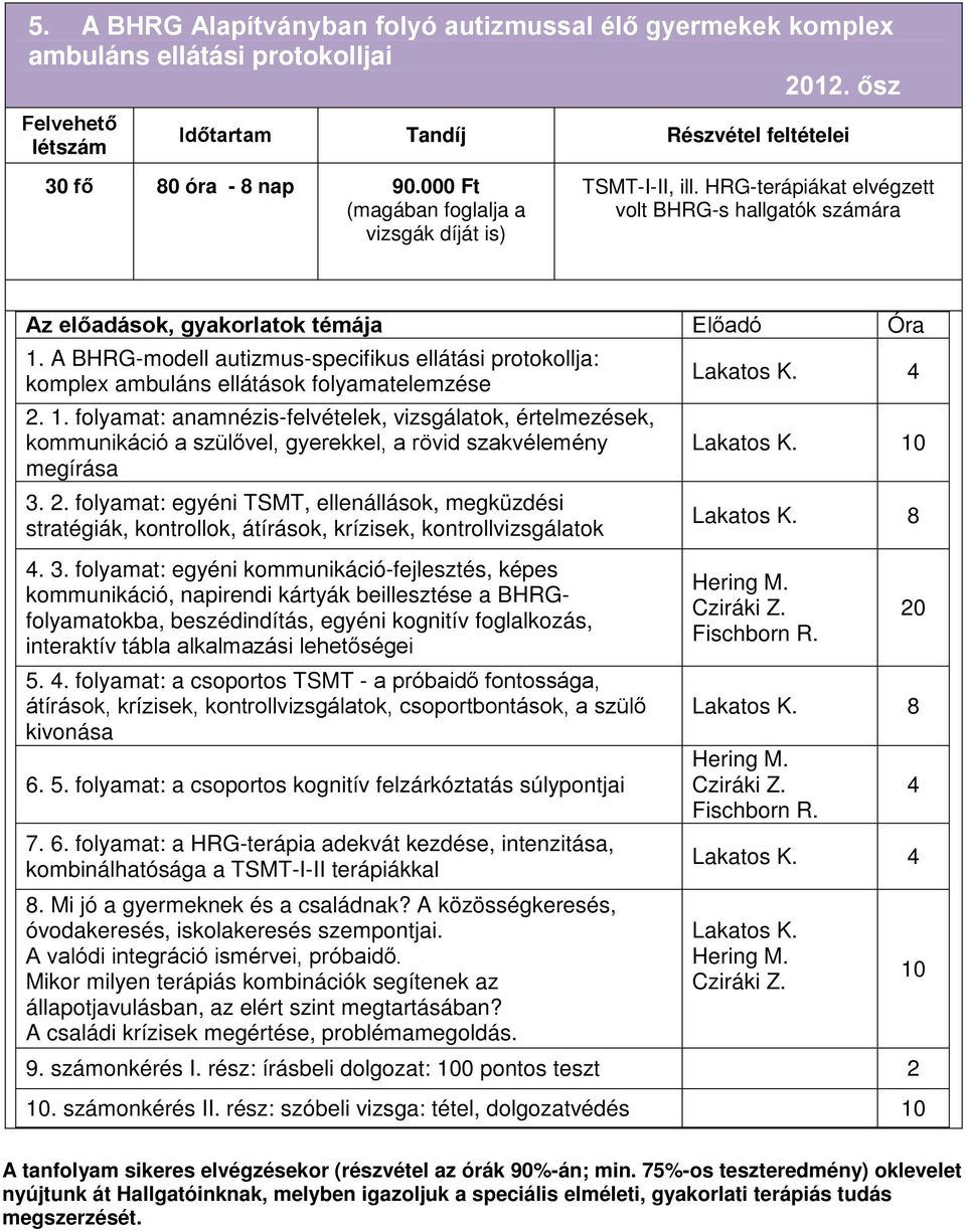 A BHRG-modell autizmus-specifikus ellátási protokollja: komplex ambuláns ellátások folyamatelemzése 2. 1.