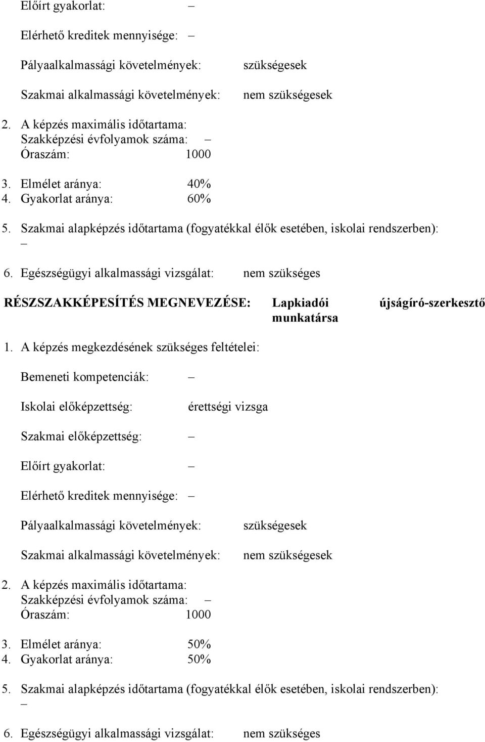 Szakmai alapképzés időtartama (fogyatékkal élők esetében, iskolai rendszerben): 6.