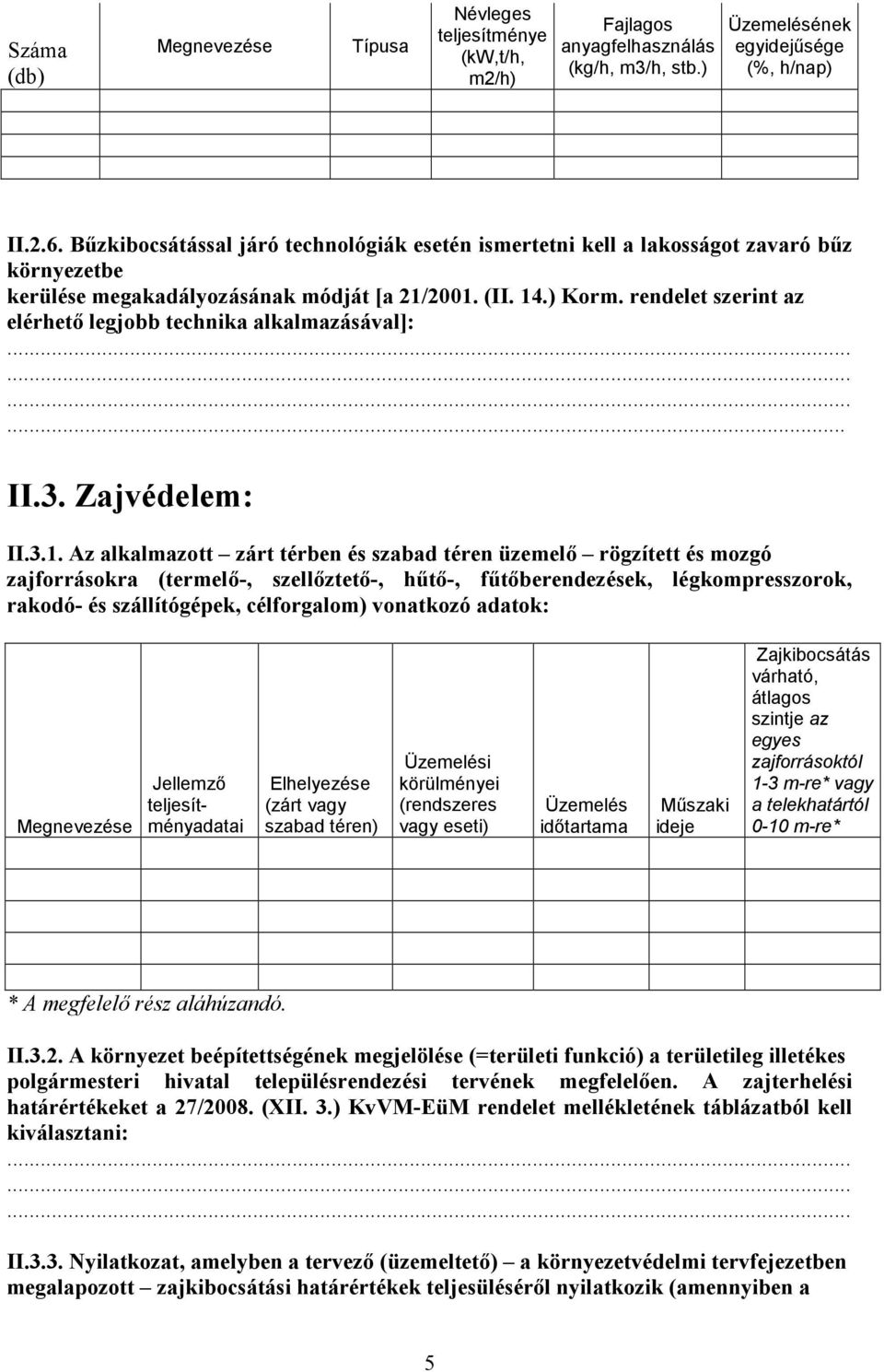 rendelet szerint az elérhető legjobb technika alkalmazásával]:.. II.3. Zajvédelem: II.3.1.