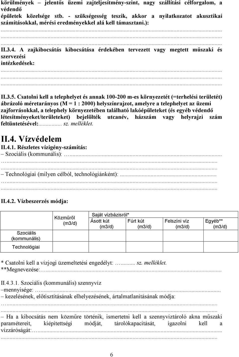 A zajkibocsátás kibocsátása érdekében tervezett vagy megtett műszaki és szervezési intézkedések: II.3.5.