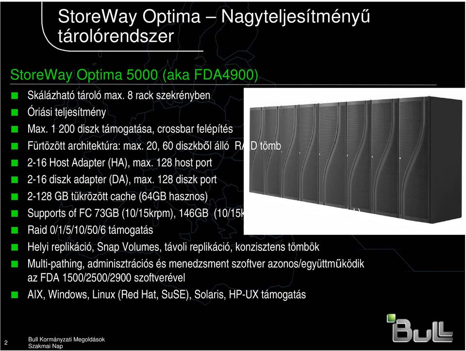 128 diszk port 2-128 GB tükrözött cache (64GB hasznos) Supports of FC 73GB (10/15krpm), 146GB (10/15krpm), 300GB (10krpm disk) Raid 0/1/5/10/50/6 támogatás Helyi replikáció, Snap