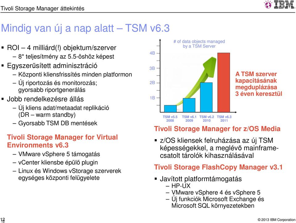 replikáció (DR warm standby) Gyorsabb TSM DB mentések Tivoli Storage Manager for Virtual Environments v6.