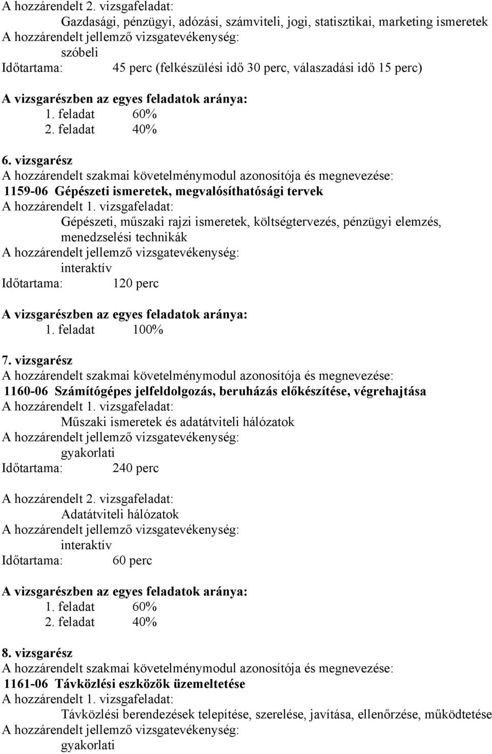egyes feladatok aránya: 1. feladat 60% 2. feladat 40% 6.
