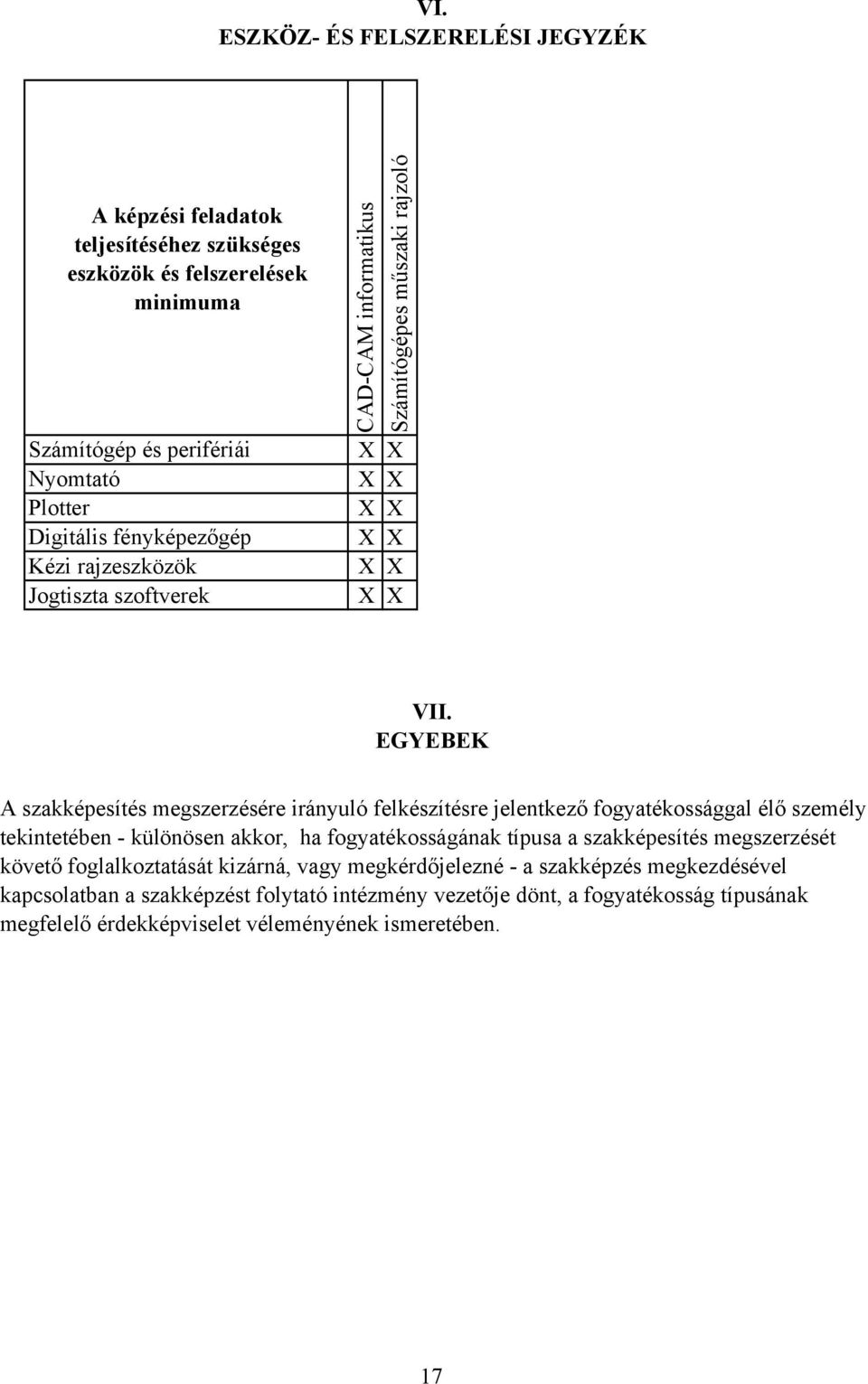 EGYEBEK A szakképesítés megszerzésére irányuló felkészítésre jelentkező fogyatékossággal élő személy tekintetében - különösen akkor, ha fogyatékosságának típusa a szakképesítés