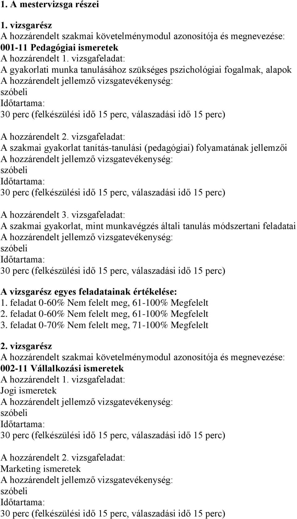 vizsgafeladat: A szakmai gyakorlat tanítás-tanulási (pedagógiai) folyamatának jellemzői Időtartama: 30 perc (felkészülési idő 15 perc, válaszadási idő 15 perc) A hozzárendelt 3.