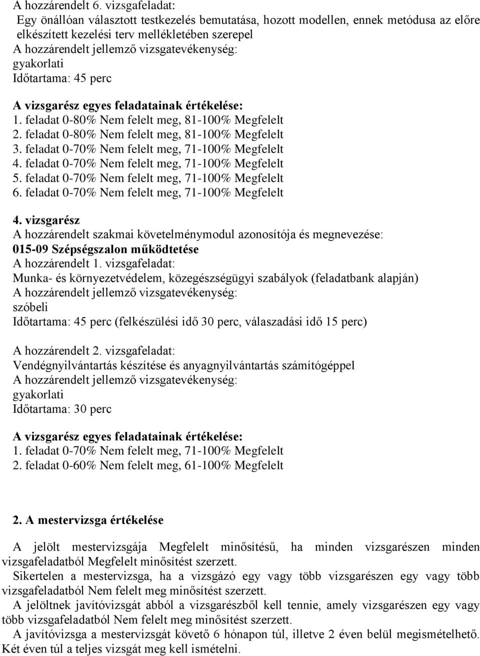 egyes feladatainak értékelése: 1. feladat 0-80% Nem felelt meg, 81-100% Megfelelt 2. feladat 0-80% Nem felelt meg, 81-100% Megfelelt 3. feladat 0-70% Nem felelt meg, 71-100% Megfelelt 4.