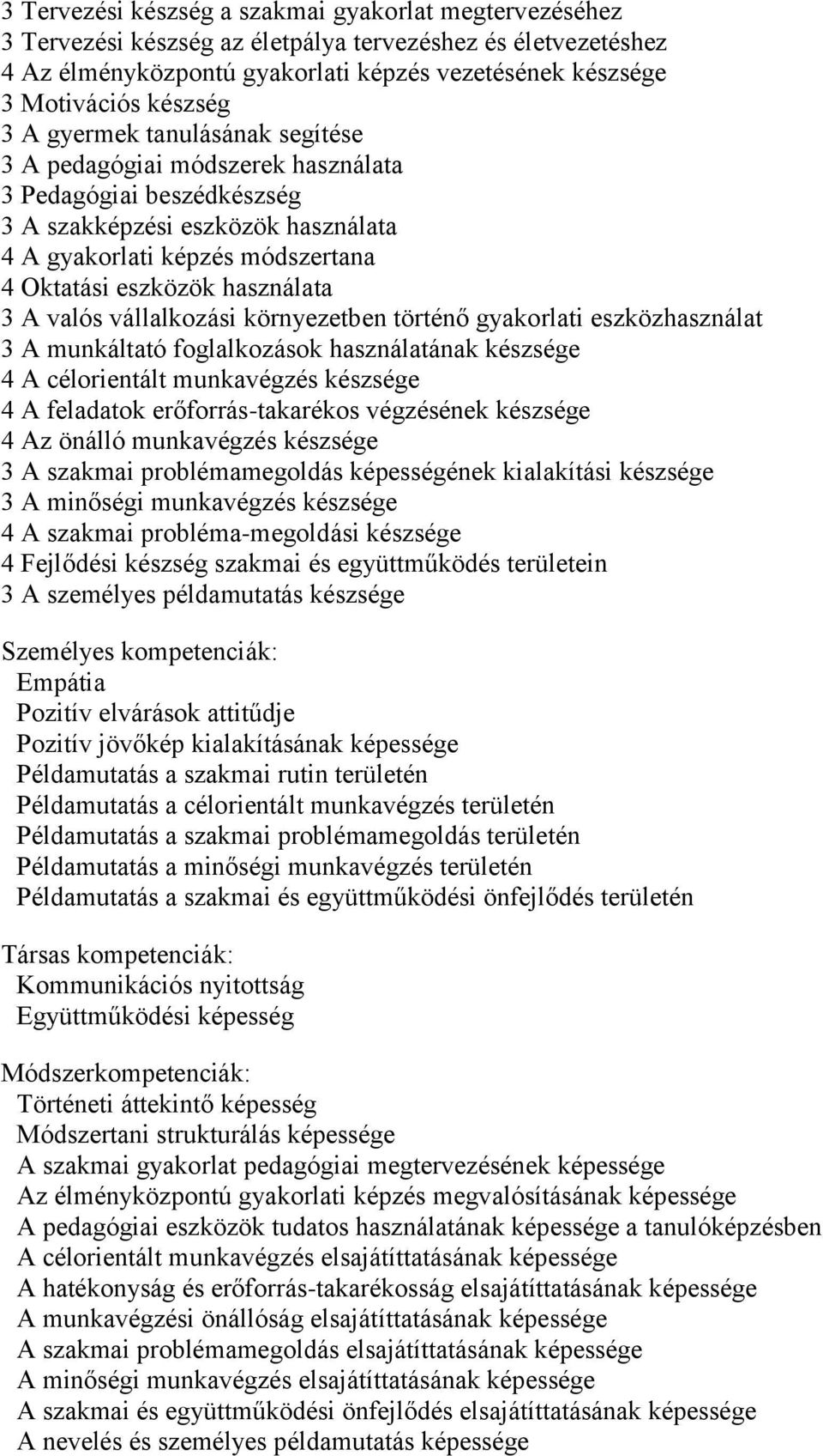 A valós vállalkozási környezetben történő gyakorlati eszközhasználat 3 A munkáltató foglalkozások használatának készsége 4 A célorientált munkavégzés készsége 4 A feladatok erőforrás-takarékos