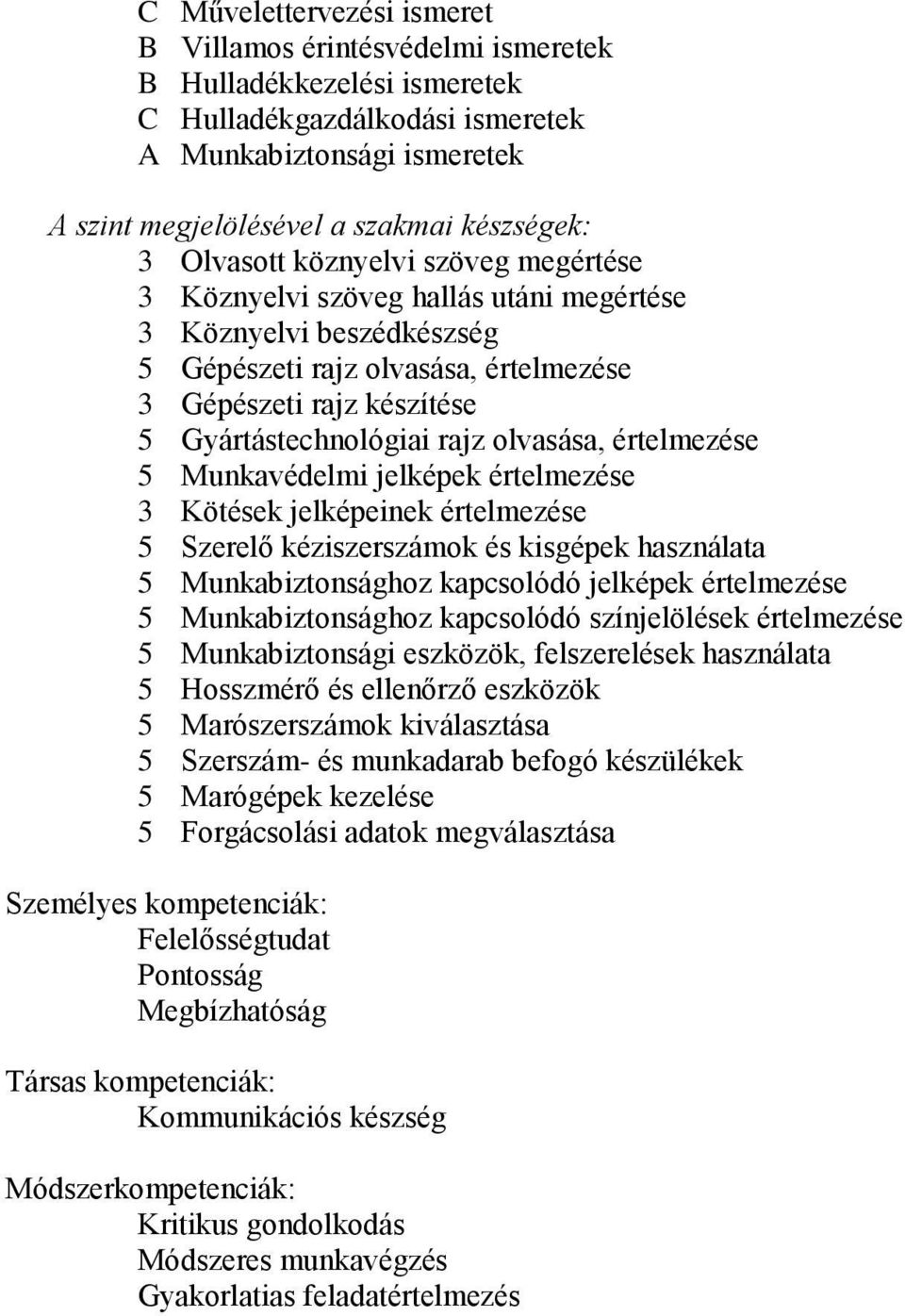 olvasása, értelmezése 5 Munkavédelmi jelképek értelmezése 3 Kötések jelképeinek értelmezése 5 Szerelő kéziszerszámok és kisgépek használata 5 Munkabiztonsághoz kapcsolódó jelképek értelmezése 5