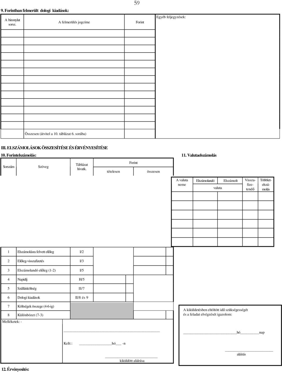 tételesen Forint összesen neme Elszámolandó valuta Elszámolt Visszafizetendő Többletelszámolás 1 Elszámolásra felvett előleg I/2 2 Előleg-visszafizetés I/3 3 Elszámolandó előleg (1-2)